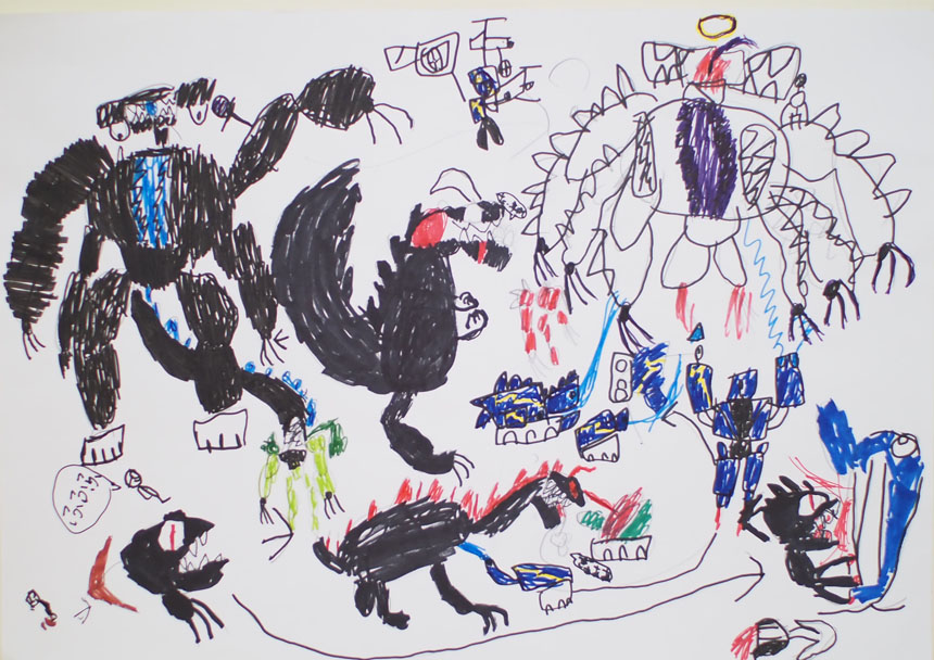 絵画「小さなさかなから大きなかいじゅう」