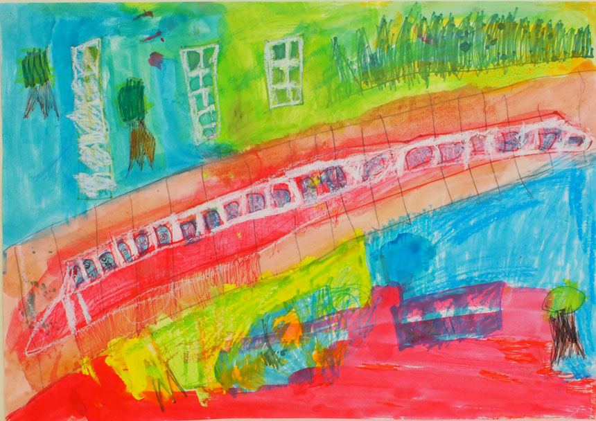 絵画「こまちにのったよ」