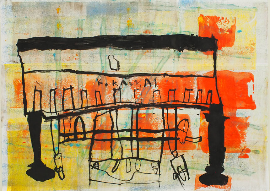 絵画「体育館のピアノ」