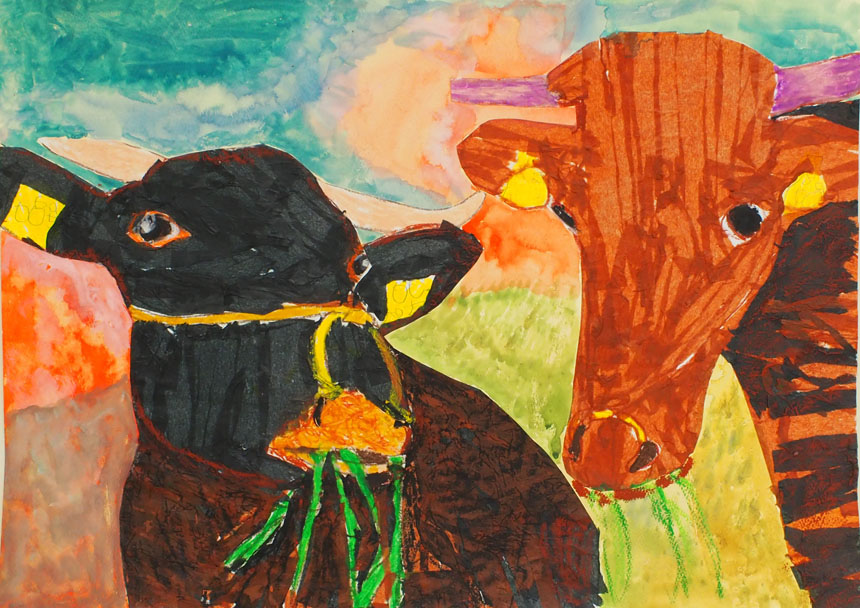 絵画「ゆうやけの「モーッ」」